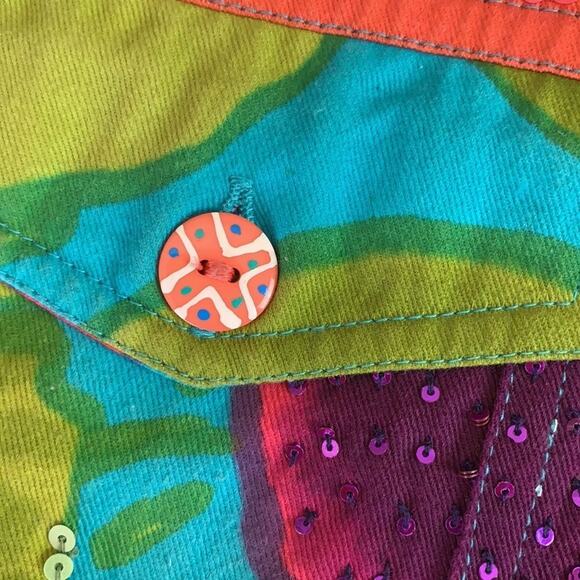 Choices colorful Jean style jacket watercolor print with sequins size PS - Picture 4 of 10